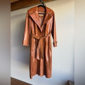 Vintage 70s Skin Gear Long Leather Coat Size 8
